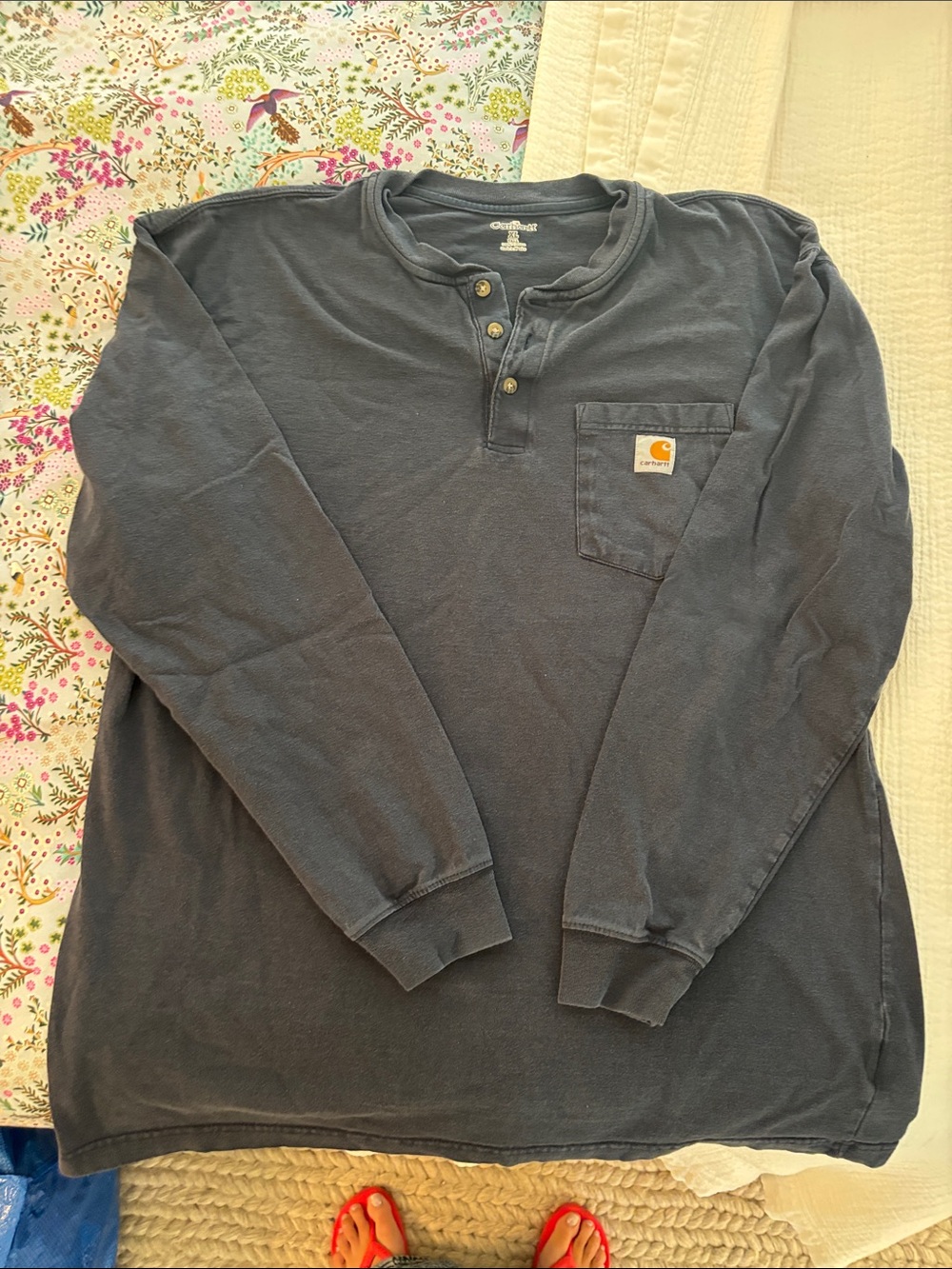 Carhartt Men’s Long-Sleeve Henley Pocket Shirt - Navy Blue XL